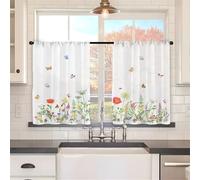 Odot Kitchen Valance Curtain with Rod Pocket, 2 Panels 3D Plant & Florals Short Curtains, Non Sheer Voiles Valance Pelmet for Small Windows,Living Room,Bedroom (Jungle,80x120cm)