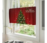 Odot Kitchen Valance Curtain with Rod Pocket, 3D Christmas Print Short Curtains, Non Sheer Voiles Valance Pelmet for Bathroom, Cabinet, Small Windows,Living Room,Bedroom (Christmas Tree,W175xH55cm)