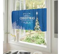 Odot Kitchen Valance Curtain with Rod Pocket, 3D Christmas Print Short Curtains, Non Sheer Voiles Valance Pelmet for Bathroom, Cabinet, Small Windows,Living Room,Bedroom (Christmas Blue,W120xH45cm)