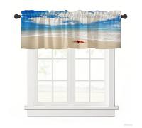 Odot Kitchen Valance Curtain with Rod Pocket, Beach Prints Small Cafe Short Curtains Tiers, Valance Pelmet for Bathroom Cupboard, Cabinet, Small Windows, Living Room, Bedroom (Beach,137x45cm)