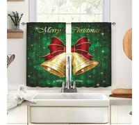 Odot Kitchen Valance Curtain with Rod Pocket, Christmas Balls 2pc Small Cafe Short Curtains Tiers, Valance Pelmet for Bathroom Cupboard, Small Windows, Living Room, Bedroom (Green,W140xH175cm)