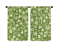 Odot Kitchen Valance Curtain with Rod Pocket,Christmas Pattern 2 Panels Short Curtains,Non Sheer Voiles Valance Pelmet for Bathroom,Small Windows,Living Room,Bedroom (Green,W60xH90cm)