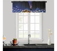 Odot Kitchen Valance Curtain with Rod Pocket, Christmas Pattern Short Curtains, Non Sheer Voiles Valance Pelmet for Bathroom, Cabinet, Small Windows,Living Room,Bedroom (Moon,W145xH55cm)