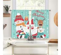 Odot Kitchen Valance Curtain with Rod Pocket, Christmas Prints 2pc Small Cafe Short Curtains Tiers, Valance Pelmet for Bathroom, Cabinet, Small Windows, Living Room, Bedroom (Green,W65xH60cm)
