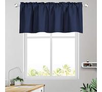 Odot Kitchen Valance Curtain with Rod Pocket, Classic Solid Color Small Cafe Short Curtains Tiers, Valance Pelmet for Bathroom Cupboard, Small Windows, Living Room, Bedroom (Navy,145x45cm)