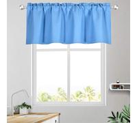 Odot Kitchen Valance Curtain with Rod Pocket, Classic Solid Color Small Cafe Short Curtains Tiers, Valance Pelmet for Bathroom Cupboard, Small Windows, Living Room, Bedroom (Blue,145x55cm)