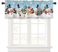 Odot Kitchen Valance Curtain with Rod Pocket, Cute Snowman Small Cafe Short Curtains Tiers, Valance Pelmet for Bathroom Cupboard, Cabinet, Small Windows, Living Room (Blue 2,45x145cm)