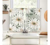 Odot Kitchen Valance Curtain with Rod Pocket, Daisy Print 2pc Small Cafe Short Curtains Tiers, Valance Pelmet for Bathroom Cupboard, Cabinet, Small Windows, Living Room, Bedroom (Green,W90xH45cm)