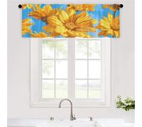 Odot Kitchen Valance Curtain with Rod Pocket, Daisy Print Small Cafe Short Curtains Tiers, Valance Pelmet for Bathroom Cupboard, Cabinet, Small Windows, Bedroom (Yellow,W120xH45cm)
