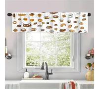 Odot Kitchen Valance Curtain with Rod Pocket, Different Food Print Short Curtains, Non Sheer Voiles Valance Pelmet for Bathroom,Small Windows,Living Room,Bedroom (Bread,55x175cm)