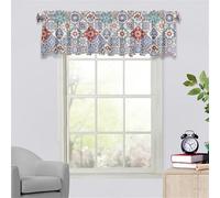Odot Kitchen Valance Curtain with Rod Pocket, Elegant Bohemian Small Cafe Short Curtains Tiers, Valance Pelmet for Bathroom Cupboard, Cabinet, Small Windows, Living Room Bedroom (Blue 1,137x45cm)