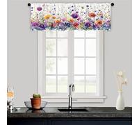 Odot Kitchen Valance Curtain with Rod Pocket, European Floral Style Short Curtains, Non Sheer Voiles Valance Pelmet for Bathroom,Small Windows,Living Room,Bedroom (Purple,45x175cm)