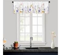 Odot Kitchen Valance Curtain with Rod Pocket, European Floral Style Short Curtains, Non Sheer Voiles Valance Pelmet for Bathroom,Small Windows,Living Room,Bedroom (Floral 3,45x230cm)