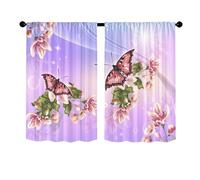 Odot Kitchen Valance Curtain with Rod Pocket, Floral Butterfly Print 2 Panels Short Curtains, Non Sheer Voiles Valance Pelmet for Small Windows, Living Room, Bedroom (Butterfly,W90xH45cm)