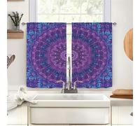 Odot Kitchen Valance Curtain with Rod Pocket, Mandala Print 2pc Small Cafe Short Curtains Tiers, Valance Pelmet for Bathroom Cupboard, Small Windows, Living Room, Bedroom (Blue 1,W90xH60cm)