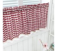 Odot Kitchen Valance Curtain with Rod Pocket, Small Cafe Short Curtains Tiers, 1 Panel Valance Pelmet for Bathroom Cupboard, Cabinet, Small Windows, Living Room, Bedroom (Red,74x61cm)