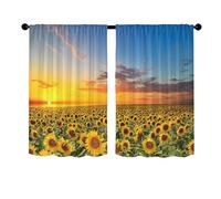Odot Kitchen Valance Curtain with Rod Pocket, Sunflower Garden 2 Panels Short Curtains, Non Sheer Voiles Valance Pelmet for Small Windows, Living Room, Bedroom (Sunflower 4,W65xH90cm)
