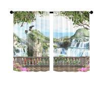 Odot Kitchen Valance Curtain with Rod Pocket, Tree Landscape Print 2 Panels Short Curtains, Non Sheer Voiles Valance Pelmet for Small Windows, Living Room, Bedroom (Landscape,W90xH60cm)