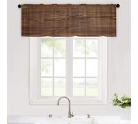 Odot Kitchen Valance Curtain with Rod Pocket, Wood Grain Print Print Short Curtains, Non Sheer Voiles Valance Pelmet for Bathroom, Cabinet, Small Windows,Living Room,Bedroom (Coffee,90x60cm)