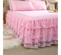 Odot Lace Edge Design Valance Fitted Sheet, Solid Color Fitted Valance Sheets Frilled Bed Base Valance Sheet Bed Sheet with Skirt, Lightweight Easy Care Washable (Pale Pink,150x200cm)