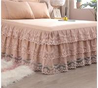 Odot Lace Edge Design Valance Fitted Sheet, Solid Color Fitted Valance Sheets Frilled Bed Base Valance Sheet Bed Sheet with Skirt, Lightweight Easy Care Washable (Khaki Color,150x200cm)