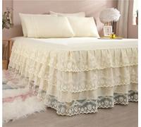Odot Lace Edge Design Valance Fitted Sheet, Solid Color Fitted Valance Sheets Frilled Bed Base Valance Sheet Bed Sheet with Skirt, Lightweight Easy Care Washable (Cream Yellow,180x220cm)