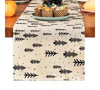 Odot Leaves Autumn Table Runner, Seasonal Fall Winter Machine Washable Kitchen Dining Table Decoration long tablecloth, for Christmas Halloween Home Party Decor (33x200cm,Black Christmas Tree)