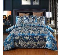 Odot Luxury Jacquard Duvet Cover Set Bedding 3 Pieces, Soft Microfiber Elegant BaroquePrinted Zipper Closure Hypoallergenic Bedding Set with Pillow Cases (King-220x240cm,Blue)