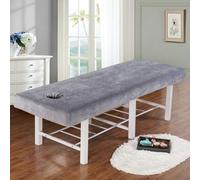 Odot Massage Bed Sheet with Face Hole Velvet Warm Beauty Bed Cover Thick Couch Cover Salon SPA Sheets Washable Reusable Elastic Cord Edge All-Round Wrap Fitted Sheet (Gray,60x175cm)