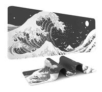 Odot Non-Slip Gaming Mouse Pad, Wave Print Desk Pad, Large Table Mat Stitched Edges Mouse Mat Mousepad for Gaming, Office, Everyday (Black White 1,300x600x2mm)