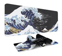 Odot Non-Slip Gaming Mouse Pad, Wave Print Desk Pad, Large Table Mat Stitched Edges Mouse Mat Mousepad for Gaming, Office, Everyday (Black Blue 0,400x900x3mm)