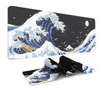 Odot Non-Slip Gaming Mouse Pad, Wave Print Desk Pad, Large Table Mat Stitched Edges Mouse Mat Mousepad for Gaming, Office, Everyday (Black Blue 1,300x800x2mm)