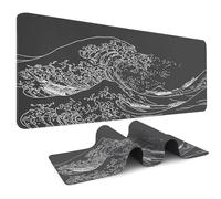 Odot Non-Slip Gaming Mouse Pad, Wave Print Desk Pad, Large Table Mat Stitched Edges Mouse Mat Mousepad for Gaming, Office, Everyday (Black,400x900x2mm)