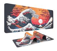 Odot Non-Slip Gaming Mouse Pad, Wave Print Desk Pad, Large Table Mat Stitched Edges Mouse Mat Mousepad for Gaming, Office, Everyday (Black Red,300x600x2mm)