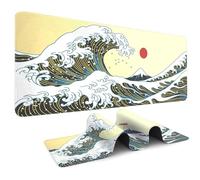 Odot Non-Slip Gaming Mouse Pad, Wave Print Desk Pad, Large Table Mat Stitched Edges Mouse Mat Mousepad for Gaming, Office, Everyday (Yellow Black,300x800x3mm)