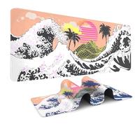 Odot Non-Slip Gaming Mouse Pad, Wave Print Desk Pad, Large Table Mat Stitched Edges Mouse Mat Mousepad for Gaming, Office, Everyday (Pink Black,300x800x3mm)