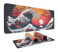 Odot Non-Slip Gaming Mouse Pad, Wave Print Desk Pad, Large Table Mat Stitched Edges Mouse Mat Mousepad for Gaming, Office, Everyday (Black Red 0,300x700x2mm)