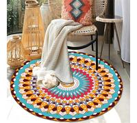 Odot Office Chair Mat for Carpeted and Hardwood Floor Protector, Retro Style Round Non-Slip Computer Gaming Rolling Chair Desk Mat Protection Carpet for Wooden Floors (Orange ethnic style,80cm)