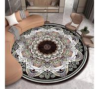 Odot Office Chair Mat for Carpeted and Hardwood Floor Protector, Retro Style Round Non-Slip Computer Gaming Rolling Chair Desk Mat Protection Carpet for Wooden Floors (White Plant Mandala,140cm)