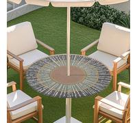 Odot Outdoor Tablecloth with Parasol Hole, Elastic Edge Round Fitted Table Cloth Protector Waterproof,3D New Pattern Wipe Clean Table Cover for Garden, BBQ, Party (Dark grey,L:114-137cm)