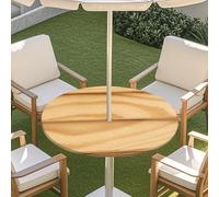 Odot Outdoor Tablecloth with Parasol Hole, Elastic Edge Round Fitted Table Cloth Protector Waterproof,Vintage natural wood style Wipe Clean Table Cover for Garden Party (Retro 6,M)