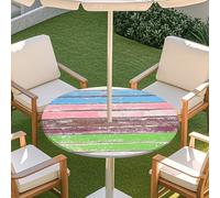 Odot Outdoor Tablecloth with Parasol Hole, Elastic Edge Round Fitted Table Cloth Protector Waterproof,Vintage natural wood style Wipe Clean Table Cover for Garden Party (Board 6,M)