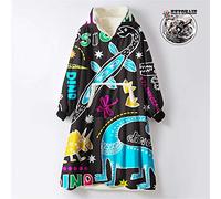 Odot Oversized Hoodie Sweatshirt Blanket, Cartoon Dinosaur Super Soft Warm Comfortable Plush Blanket Microfiber Hoodie Giant Hoody Front Pocket Adults Teens (One Size (110cm/43in),Blue Graffiti)