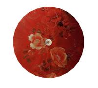 Odot Paper Parasol Umbrella, Classic Red Oil Paper Japanese Umbrella Wooden Handle Classical Peony Painting for Costumes Party Wedding Party Dancing Props Photography (Flowers,Diameter 84cm)