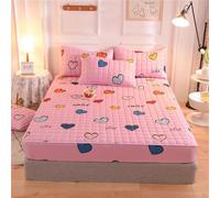 Odot Quilted Mattress Protectors Extra Deep Single Double King Size, Soft All-Around Elastic Mattress Pad Fitted Bed Sheet Bed Cover Noiseless Topper Fitted (150x200+28cm,pink heart)
