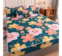Odot Quilted Mattress Protectors Extra Deep Single Double King Size, Soft All-Around Elastic Mattress Pad Fitted Bed Sheet Bed Cover Noiseless Topper Fitted (90x200+28cm,Sea of green flowers)