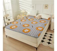 Odot Quilted Mattress Topper Cartoon Animals Soft Flannel Mattress Protector with Elastic Straps, Single Double Student Bed Pad Folding Futon Mattress Floor Tatami Mat (90x200cm,Lion)