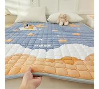 Odot Quilted Mattress Topper Lovely Print Soft Flannel Mattress Protector with Elastic Straps, Single Double Student Bed Pad Folding Futon Mattress Floor Tatami Mat (100x200cm,Stars Moon)