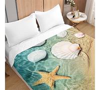 Odot Quilted Quilted Bedspread Throw Single Double King, 3D Ocean Coverlets Lightweight Easy Care Microfiber Comforter Sofa Bed Cover Blanket Throw for Summer Spring (130x150cm,Ocean shell)