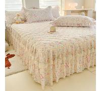 Odot Quilted Valance Fitted Sheet, Extra Deep Fitted Valance Sheets Single Double King Size Bedsheet with Skirt Flower Style Soft Microfibre Frilled Bedsheets Easy Care (Butterfly,150x200cm)